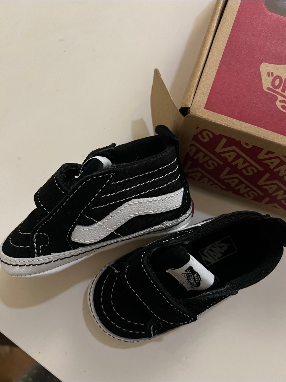 Vans Kids Black and White Velcro Skate Sneakers